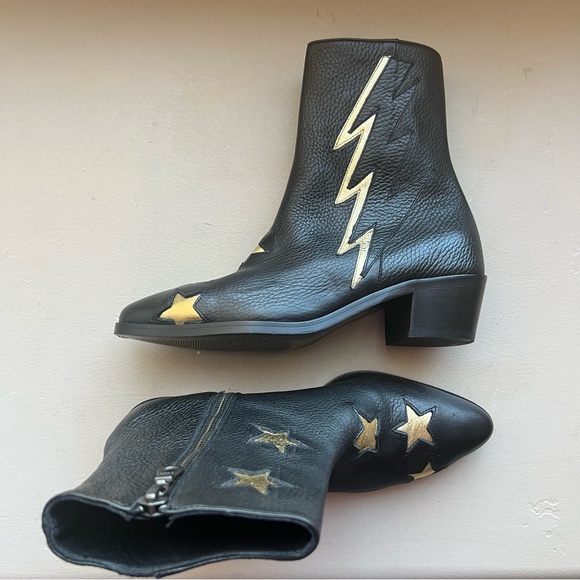 MODERN VICE Golden Bolt Black & Metallic Gold Leather Ankle Boots Size EU 35/US5 - Picture 16 of 16